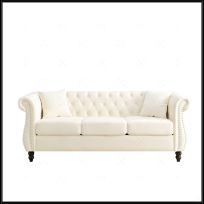 3-Position Chesterfield Sofa, 3-Seater Tufted Couch with Nailhead Trim, Solid Wood Frame & Removable Cushions for Living Room Bedroom Office