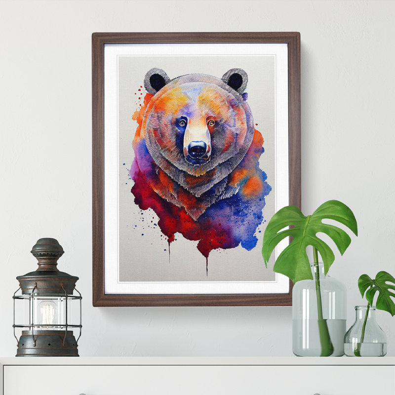 Bear Watercolour No.1 - Single Picture Frame Print, 34cm H x 25cm W x 2cm D, Walnut Framed