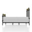 Grand lit en métal de style transitionnel, finition noire antique, accents dorés brossés à la main, 7 broches, thermolaqué pour le décor de la chambre à coucher