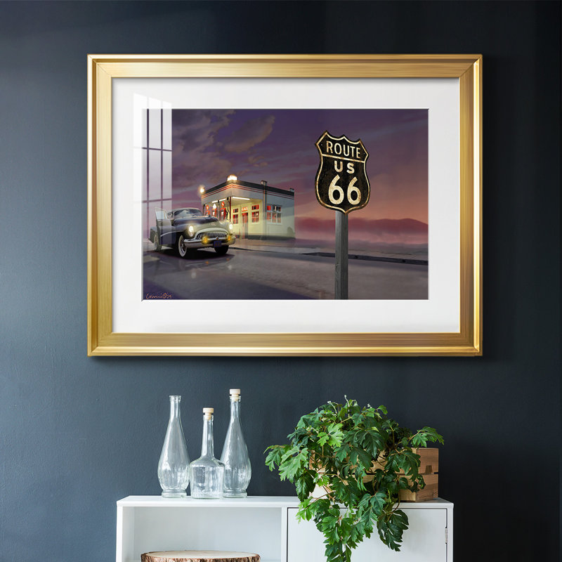Route 66, reproduction d'art encadrée, Or, H 19 po x l 27 po x P 1,5 po