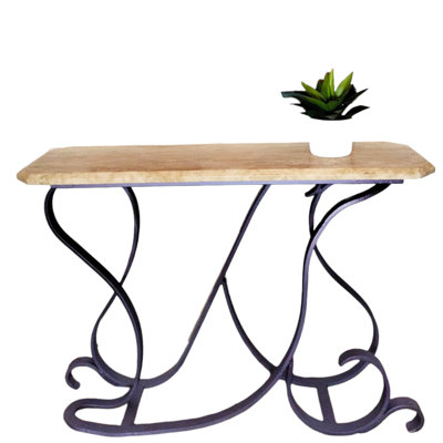 Stunning Rectangular Stone and Wrought Iron Console Table