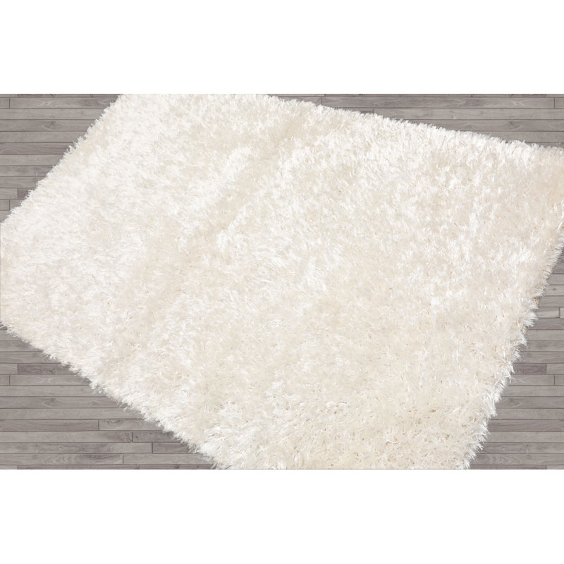 Hand Made Shag Polyester Modern & Contemporary Area Rug White, Runner 2' x 4'