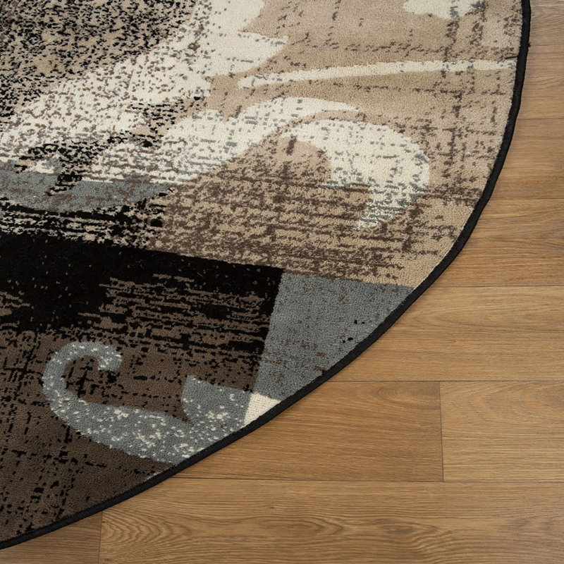Tapis rond beige et gris à motif floral tissé à la machine 8 pi