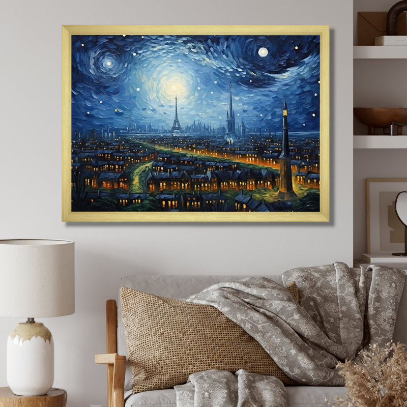 Chef-d'œuvre Paris la nuit étoilée II - impression, H 30 po x l 40 po x P 1,5 po, Encadrement doré