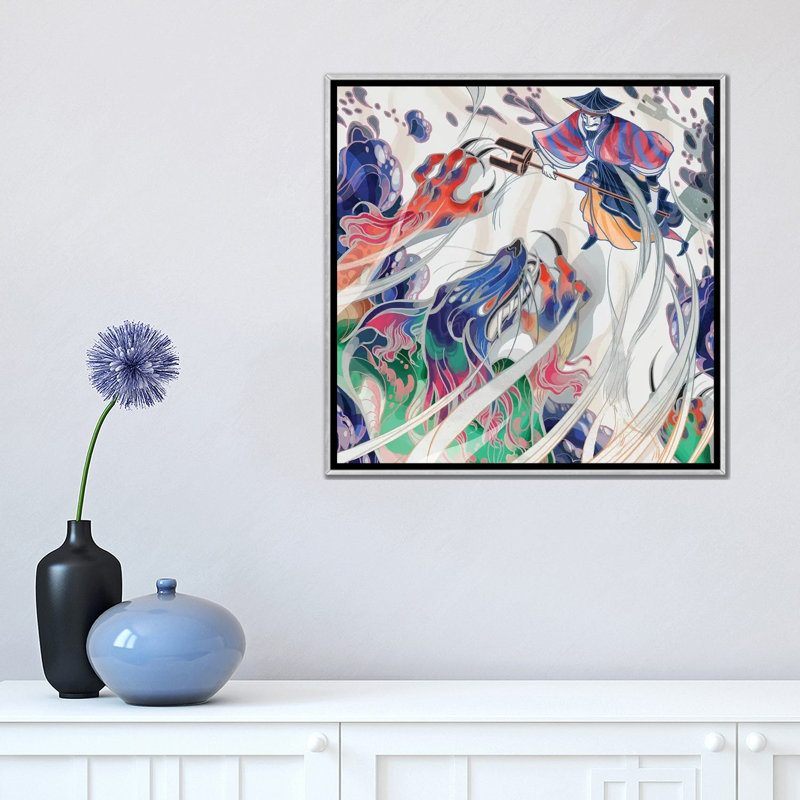 " Water Beast " by Sija Hong, No Mat, 18" H x 18" W x 1.5" D, Silver Framed Canvas