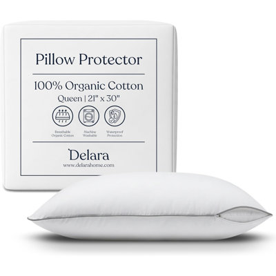 Delara 100% Organic Cotton Pillow Protector, GOTS Certified, Pack of 2, White, 21" x 30"