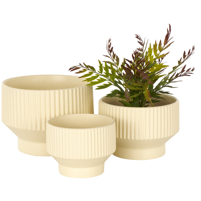 Cream Ceramic Round Planter Set of 3