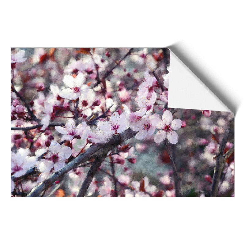 Pink Cherry Blossom Flowers Painting - Frameless Print, 30cm H x 42cm W x 0.1cm D