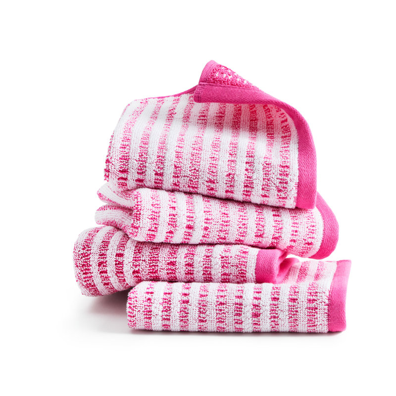 TOWN & COUNTRY PLAY 4-Piece Striped Reversible Terry Brights Washcloth Set, 13x13-Inch, 100% BCI Cotton, Pink