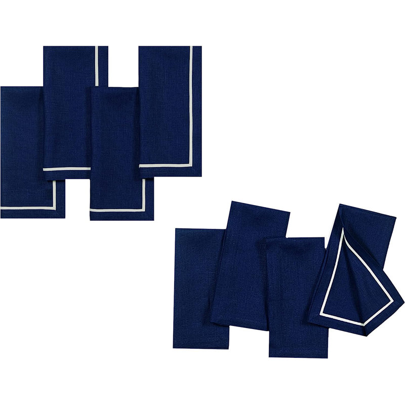 Serviettes de table réversibles en lin D'Moksha Homes 20 x 20 po, Bleu marine / blanc