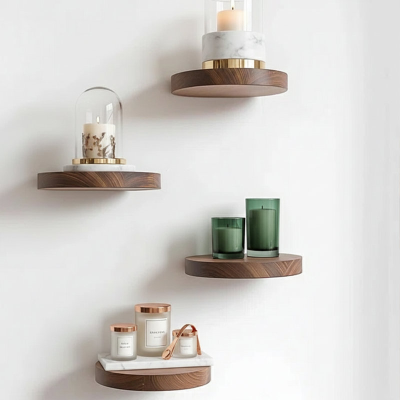 Ensemble de 4 tablettes murales décoratives rondes en bois massif pour plantes
