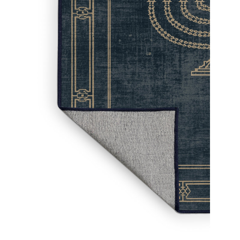 Machine Washable Hartsdale Hanukkah Modern & Contemporary Abstract Rug in Blue – Navy Binding, 2x4