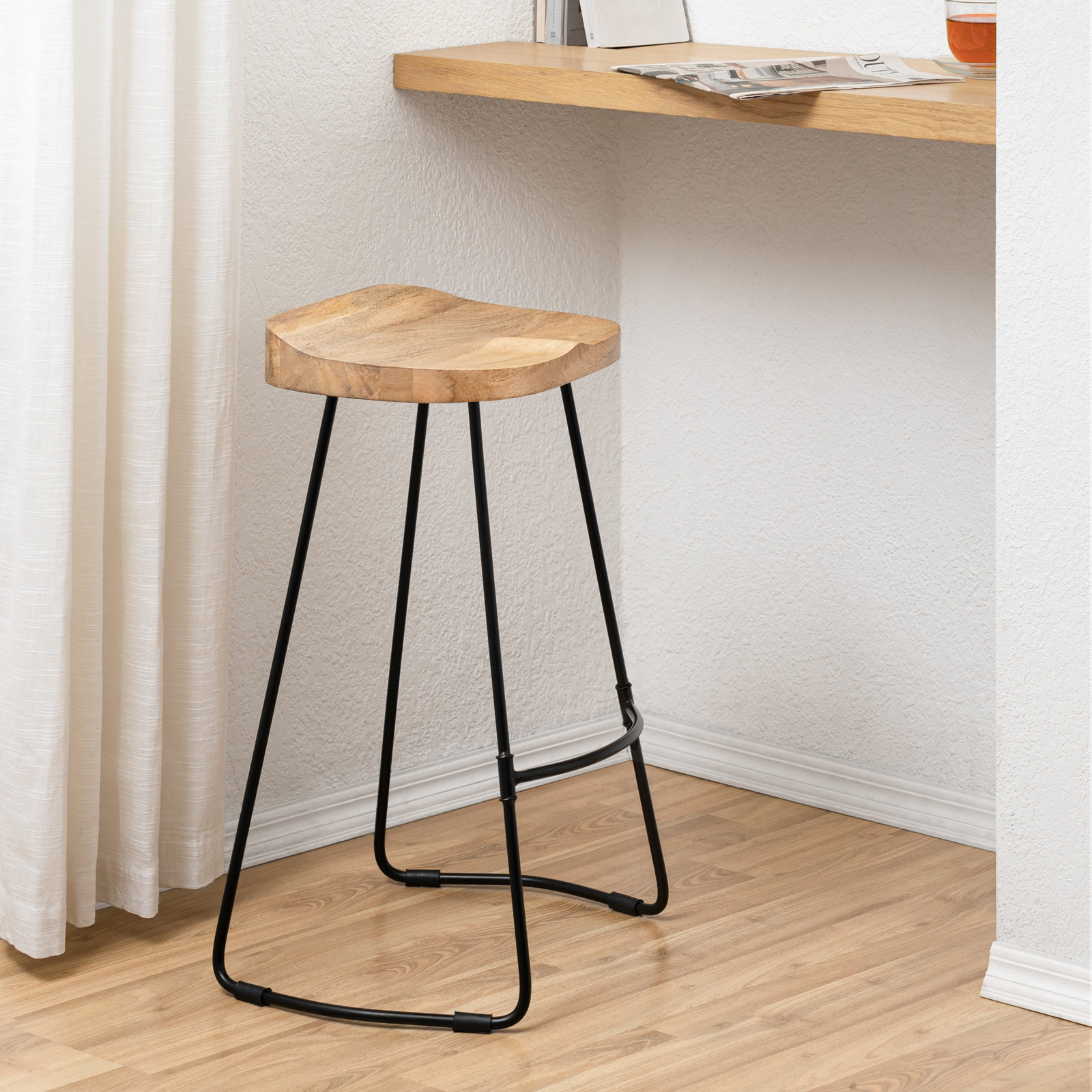 Geonna Solid Wood Bar & Counter Stool, Natural, Counter Stool (27" Seat Height)