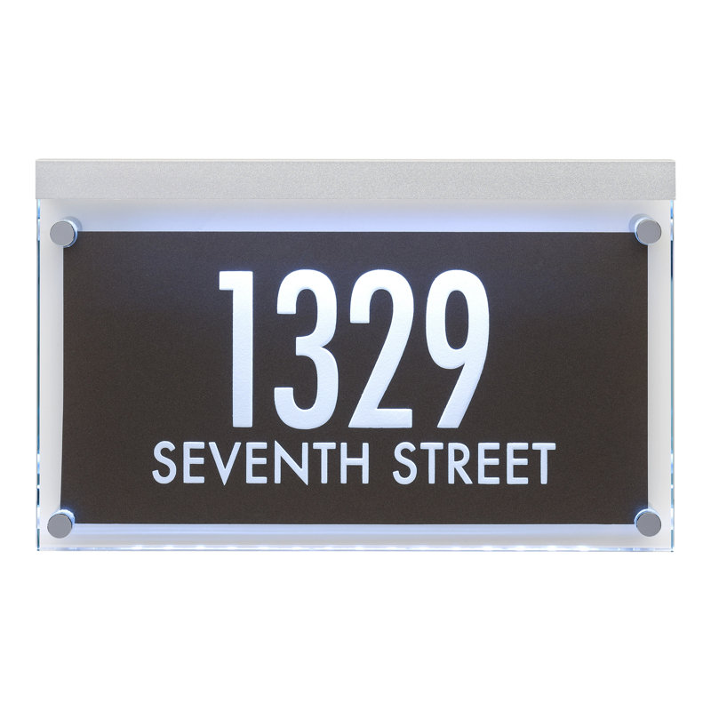 Metallic Crystal LED Lighted Futura Engraved 2-Line Address Sign, Yes, Silver