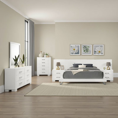 Bela 6 Piece Bedroom Set LED Lit Bedframe Snow