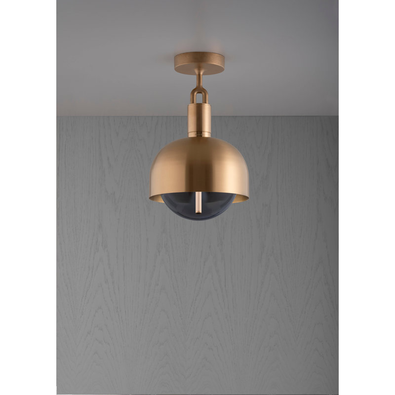 1 - Light Semi Flush Mount, Brass/Smoked, 5.9" H x 9.84" W x 9.84" D