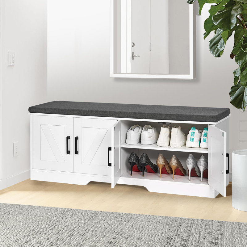 47.2" Wide Shoe Bench with Upholstered Seat