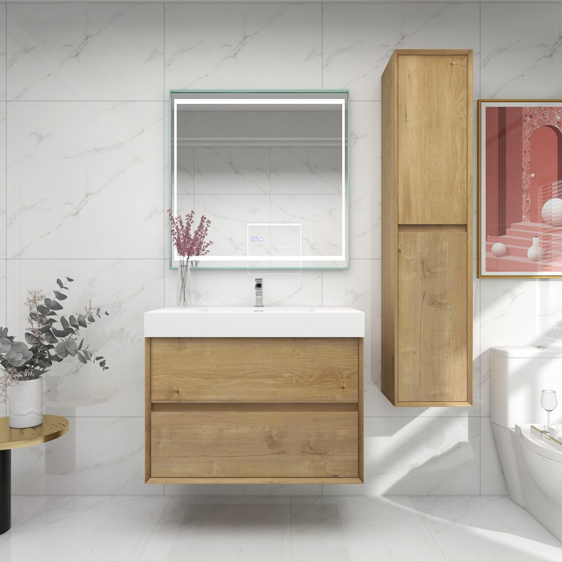 35.4'' Single Bathroom Vanity with Acrylic Top, Dark Oak