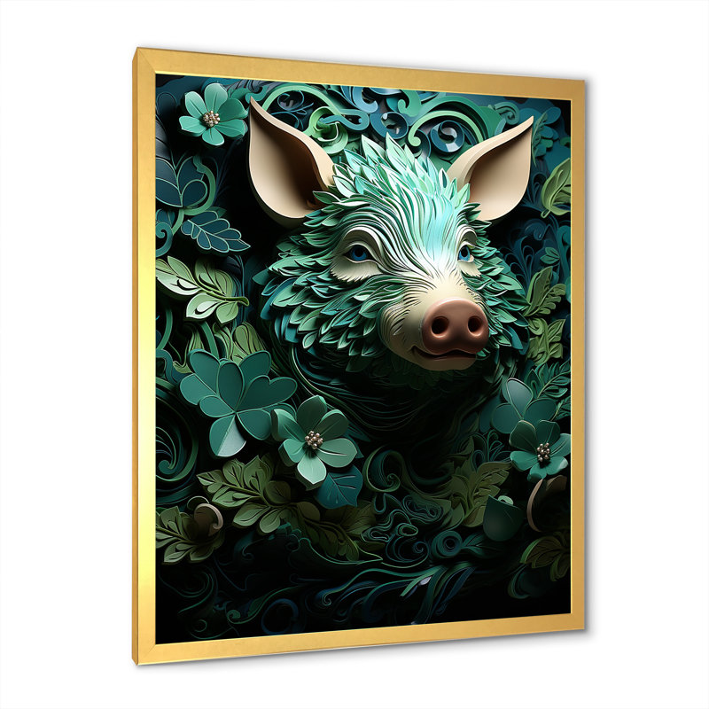 Emerald Flower Hog sur toile, Encadrement doré, H 40 po x l 30 po x P 1,5 po