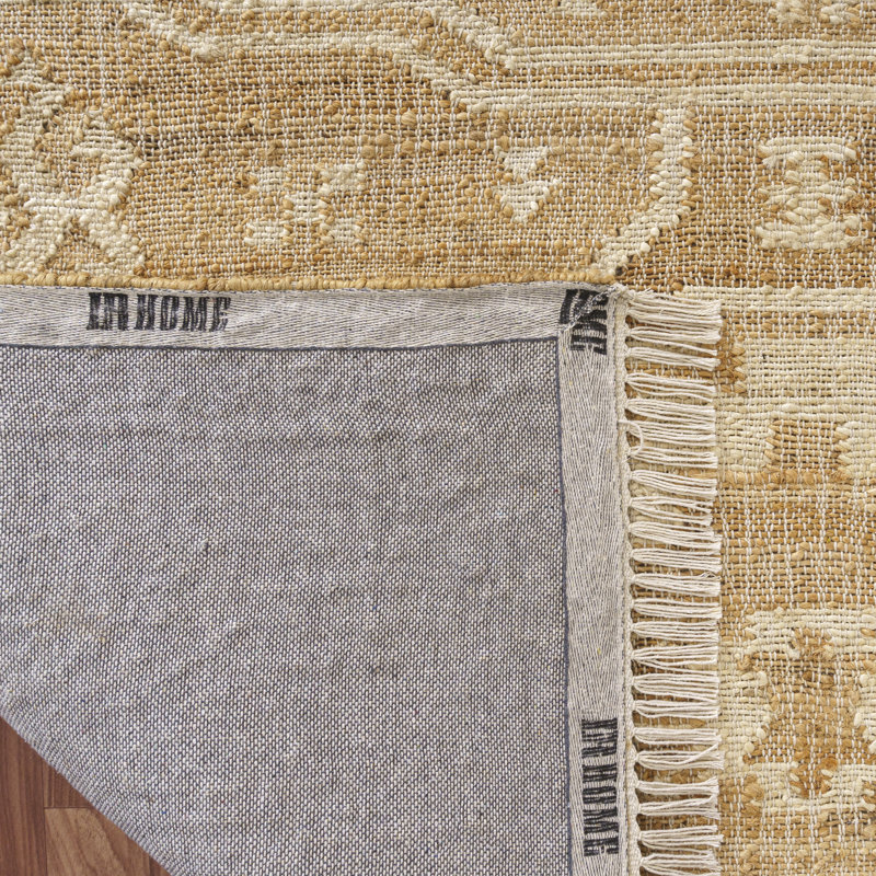 Tapis intérieur naturel beige / ivoire tissé à la main Natural Medallion, Rectangle 7 pi 9 po x 9 pi 9 po