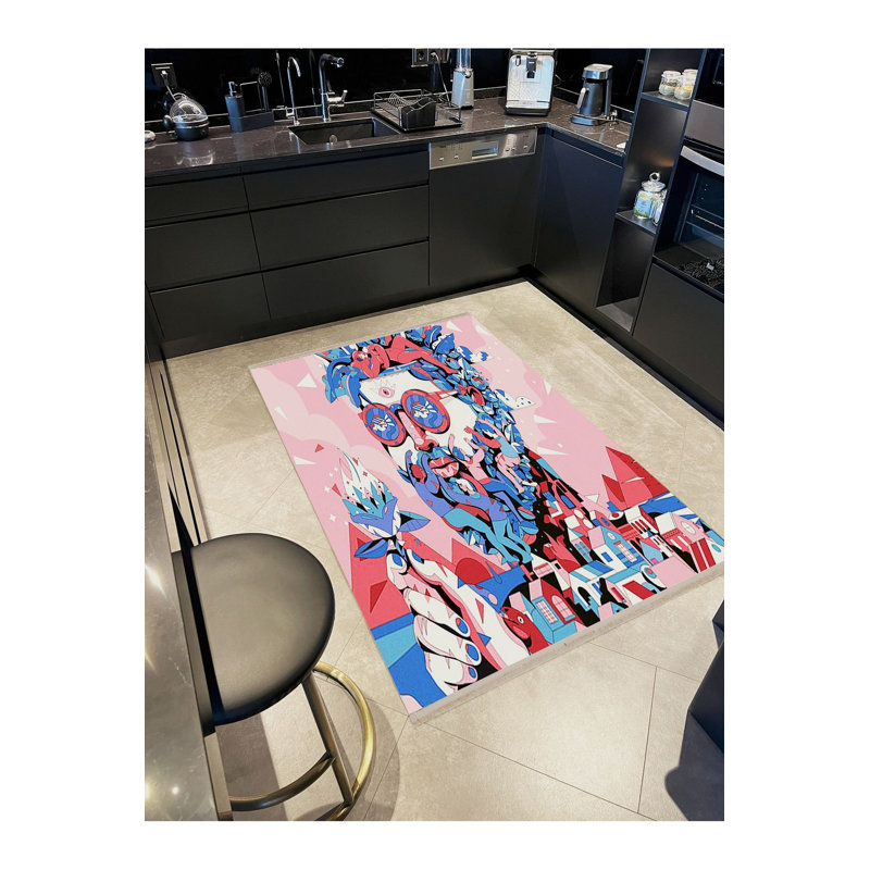 Tapis décoratif moderne lavable à la machine rose, Tapis de couloir 2 pi 6 po x 9 pi 10 po inclus