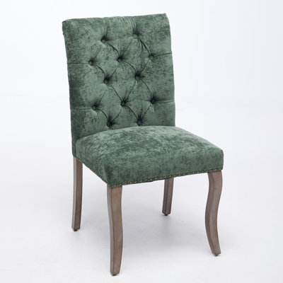 Set of 4 Upholstered Chenille Fabric Accent Dining Chair, Curved Solid Wood Legs, Elegant Tufted