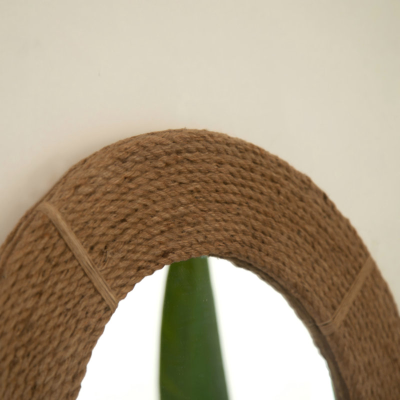 Miroir circulaire en corde de chanvre tissé à la main 24 pouces - Décoration murale décorative pour le salon, la salle de bain et la chambre à coucher | Style bohème naturel