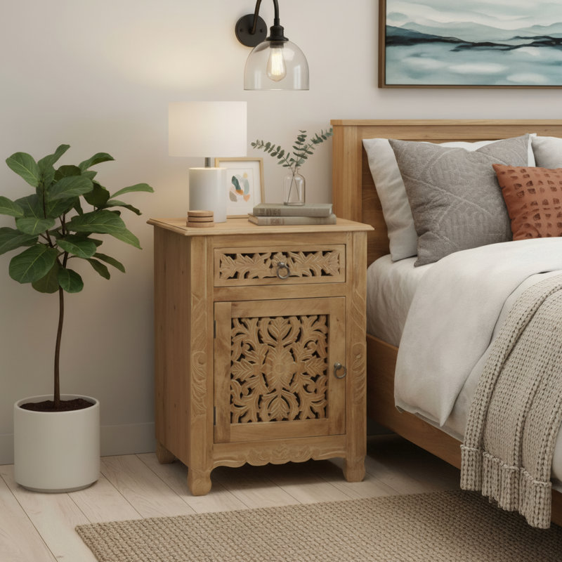  Harleen 22'' W Solid Wood Nightstand, Left, Brown