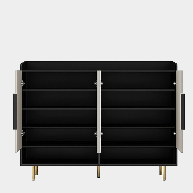 Buffet, armoire à chaussures avec 4 portes, grande armoire de rangement moderne pour chaussures avec tablettes réglables, armoire à chaussures noire