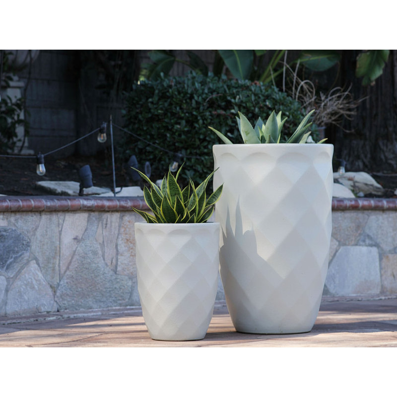 Pots de fleurs hauts en grès cérame à motif diamant, ensemble de 2 - Intérieur/Extérieur, Turquoise en chute