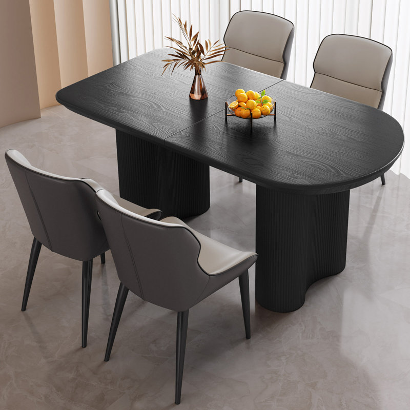 Pearlena 55.11" Modern Rectangle Black Dining Table Set with 4 Chairs for Kitchen, Bar, Living Room