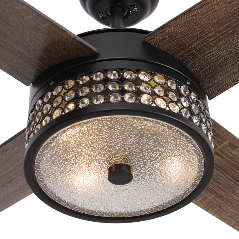Ventilateur de plafond d'intérieur en cristal 4 pales de 52 po avec télécommande Houck et ensemble d'éclairage inclus