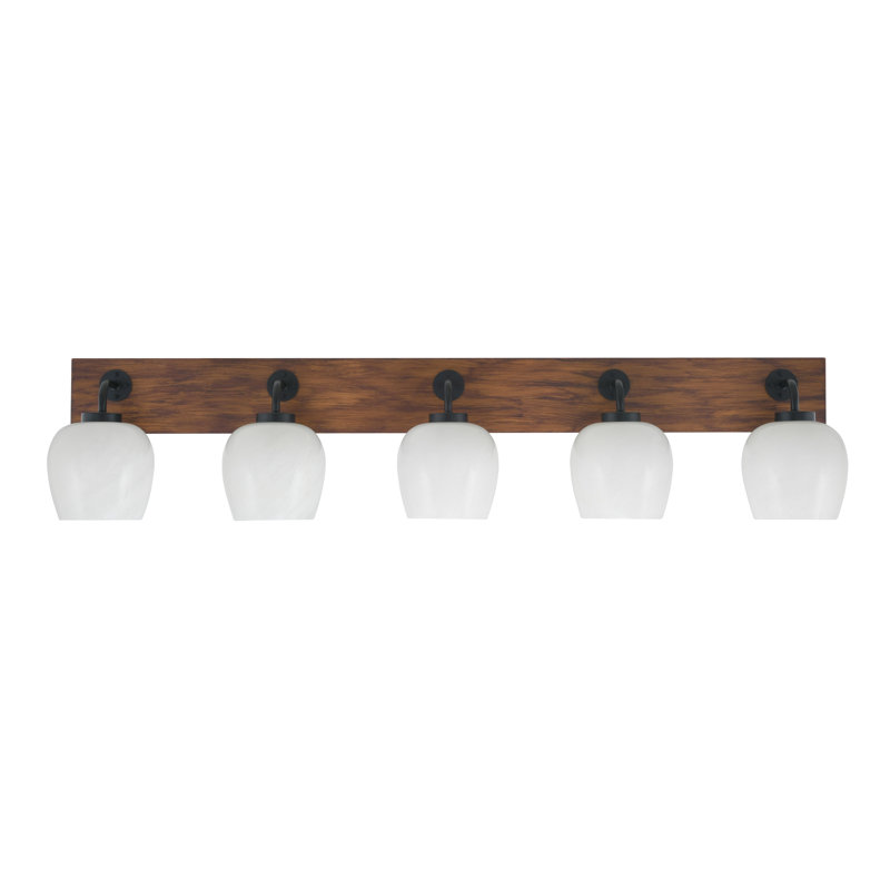 Oxbridge 5 Light Bath Bar Shown With 6" Glass, Marbre blanc, Noir mat / brun