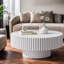 Modern Fluted Wood Coffee & Cocktail Tables, 31.5 Inch Round Living Room-1779668723