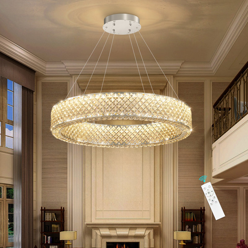 Modern Ring Crystal Dimmable Led Chandelier, Silver