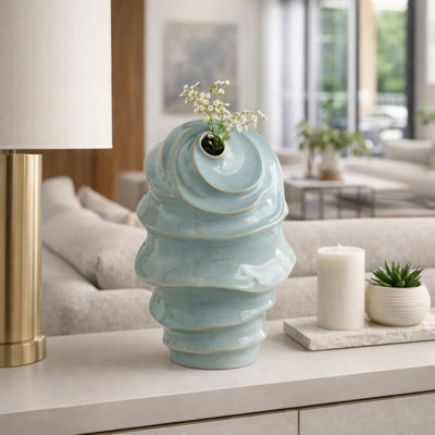 Vase de table sculptural en céramique sculpturale avec finition brillante pour la décoration intérieure