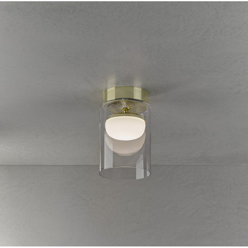 Glass LED Semi Flush Mount, Polished Brass, 29cm H x 18cm W x 18cm D, 2700K