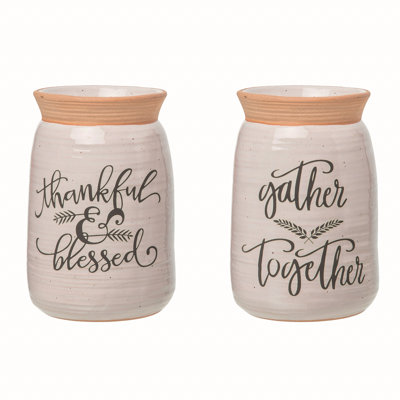  Terracotta 6 in. White Autumn Thankful and Blessed Gather Together Container Set of 2