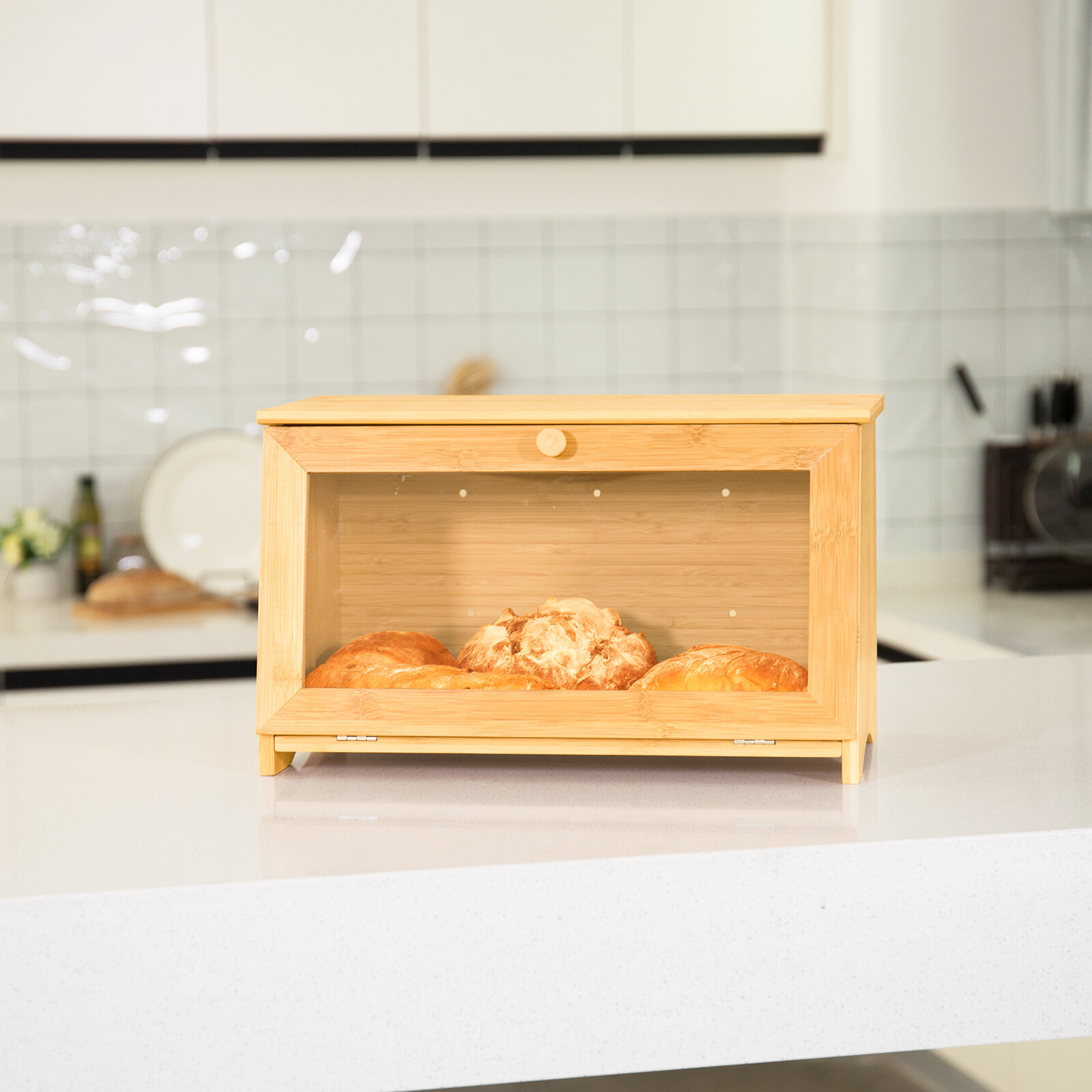 Bamboo Slotted Storage Organizer Bin Wooden Crate for Kitchen