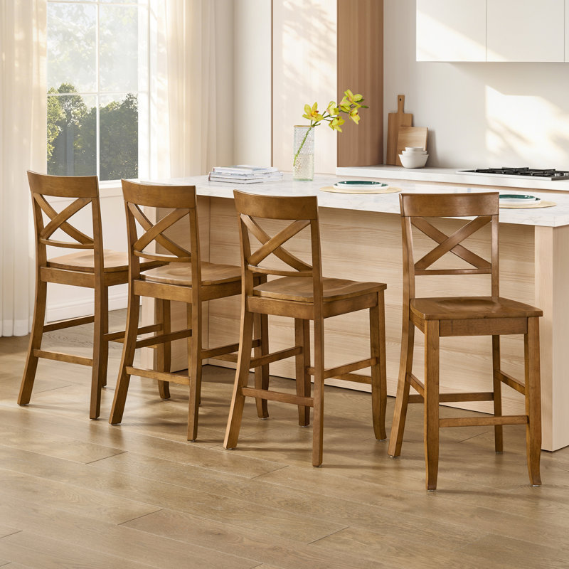 Solid Wood X-Back Counter Height Bar Stool, 4, Walnut