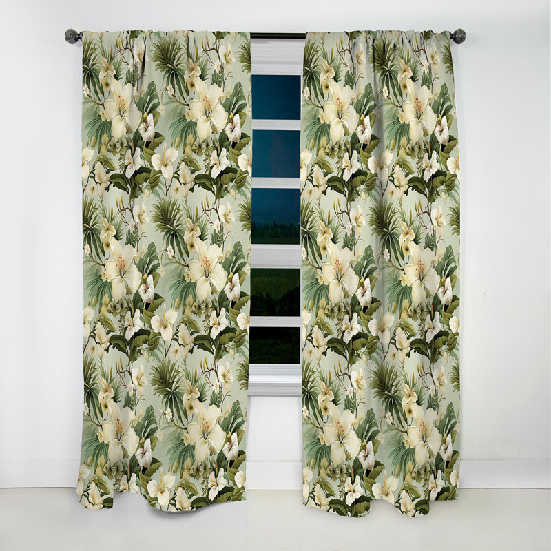 Zen Tropics Tropical Pattern - Floral Curtain - Velvet Room Darkening - 1 panel, 52" W x 63" L