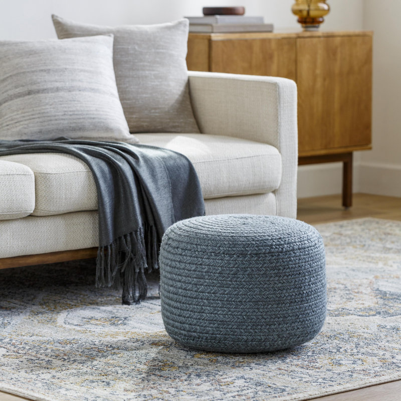 Upholstered Pouf, Gray Polyester Blend