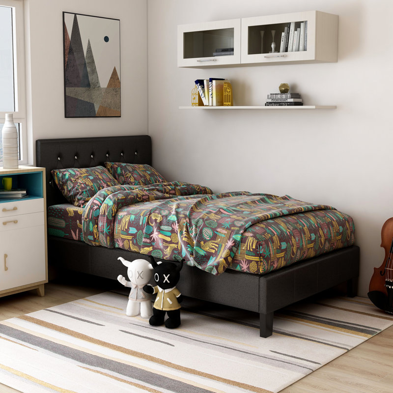 Devis Vegan Leather Platform Bed, Black, Full