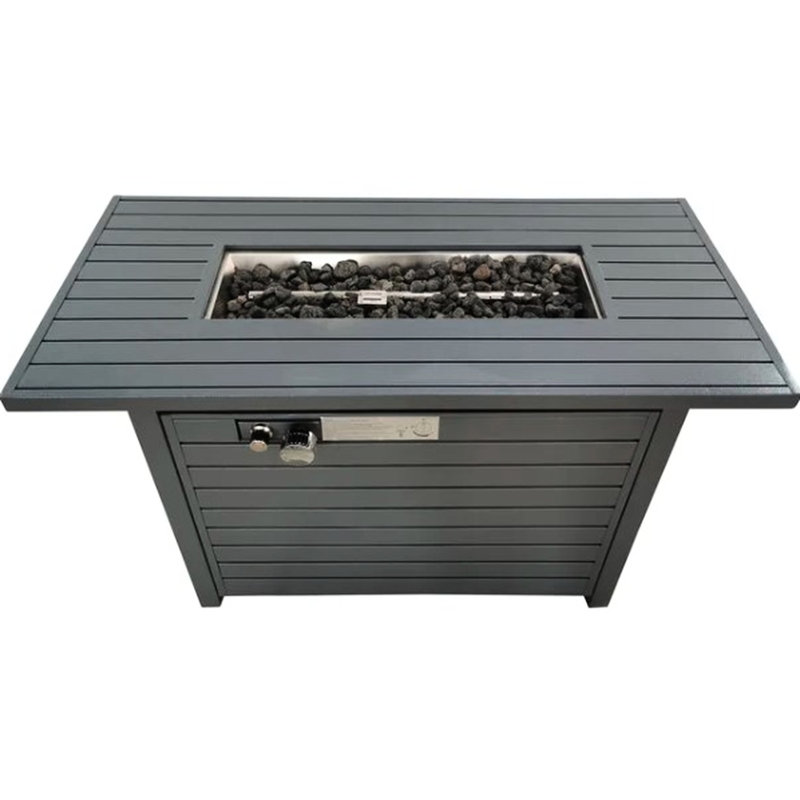 Table de foyer d'extérieur, grise, 25 h x 42 W, 50 000 heures de production d'énergie, acier inoxydable, propane / gaz naturel, durée de vie du jardin moderne,