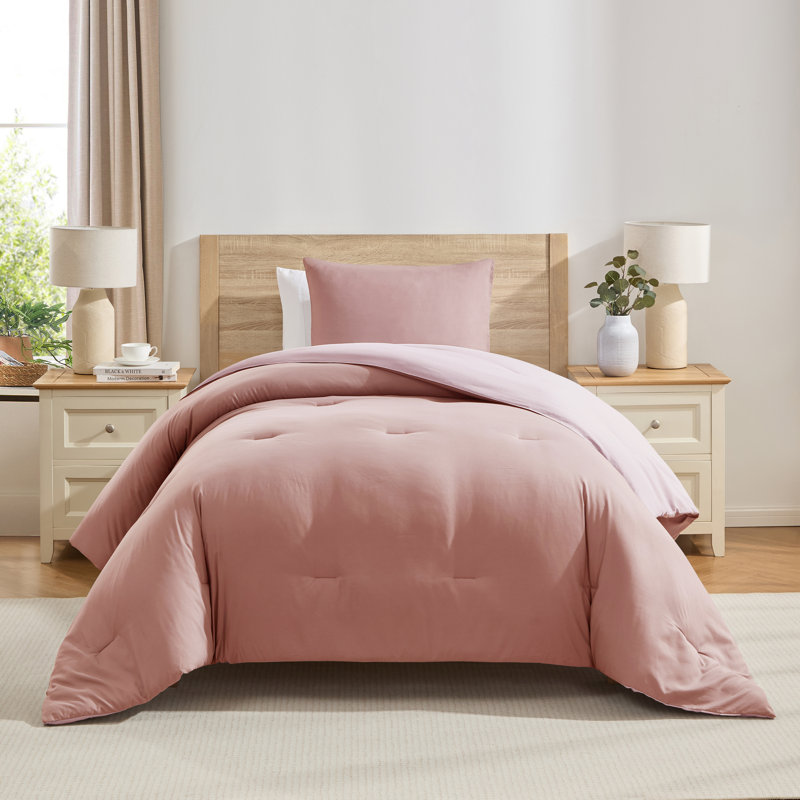 Ensemble d'édredon réversible ultra doux 2 pièces, Édredon pour lit simple + 1 taie décorative stan, Rose / rose moelleux