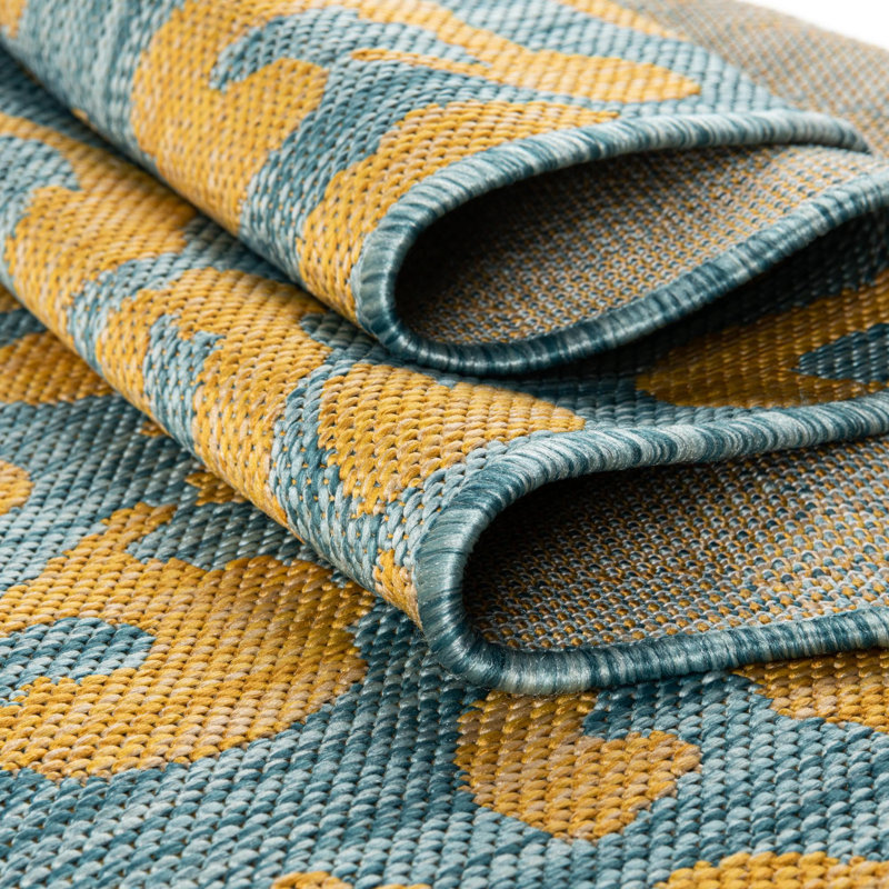 Tapis intérieur / extérieur en polypropylène tissé à la machine imprimé animal intérieur / extérieur jaune / bleu sarcelle