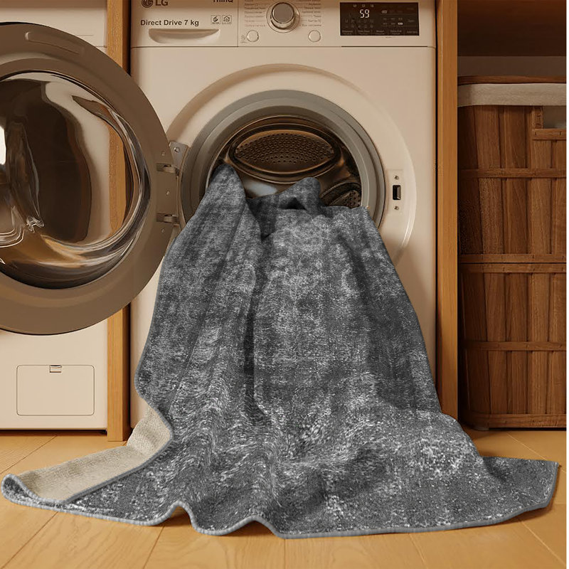 Tapis rond gris en polyester / chenille tissé à la machine 6 pi Giacobo, Rectangle 2 pi x 4 pi