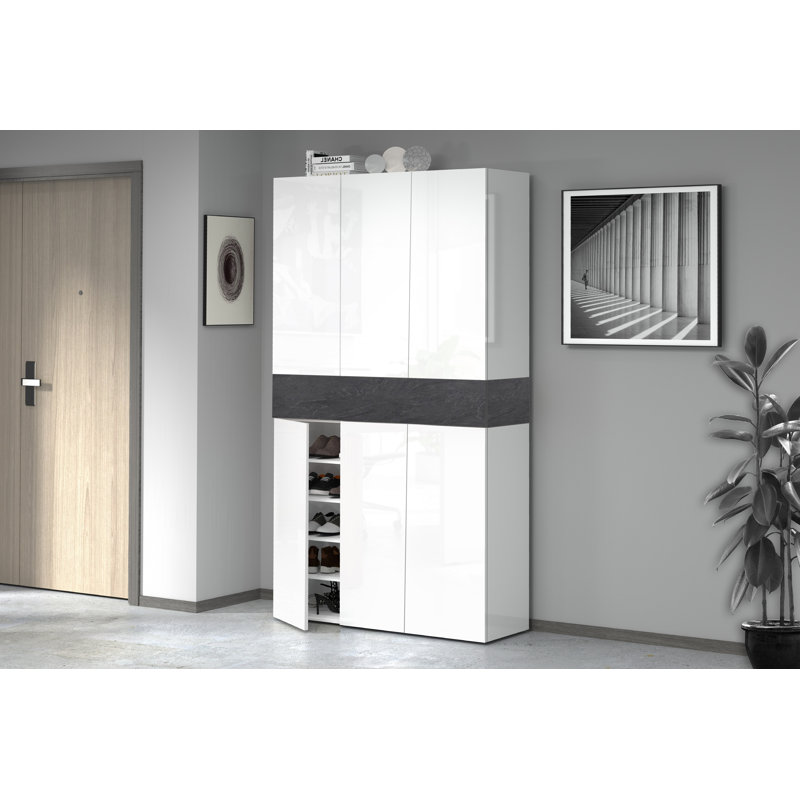 60 Pair Shoe Storage Cabinet, White/Grey