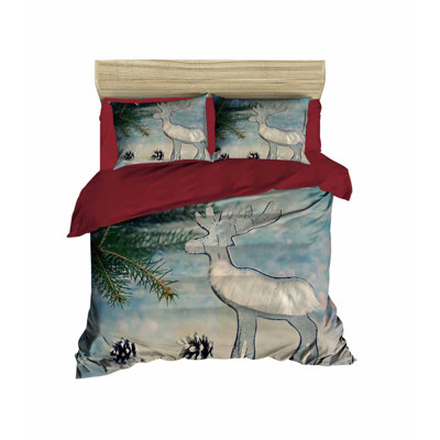 Luxurious King Quilt Cover Set (3 Pieces), Maroon & Blue & Green & White | 100% Polyester Microsatin Upper, 100% Cotton Underside | High-Quality 3D Printing, Zipper & Envelope Closure, Machine Washable at 30°C