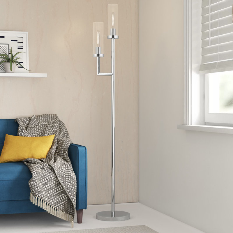 Lampe torchère à 2 lumières avec abat-jour en verre Basso, nickel poli / transparent Basso, Nickel poli